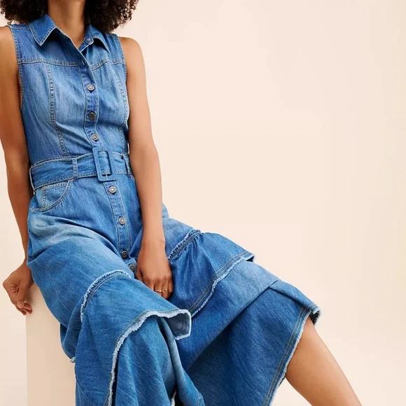 Free People Beau Midi Dress Cotton Denim sz S - Picture 3 of 8